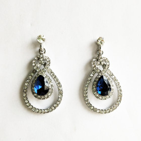 Blue Teardrop Crystal Earring in Rhodium