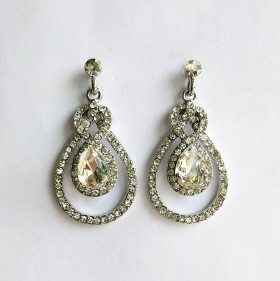 Clear Teardrop Crystal Earring in Rhodium
