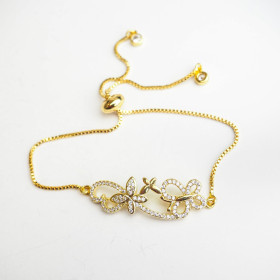 Adjustable Clear Butterfly CZ Necklace with Brass in Gold Plating
