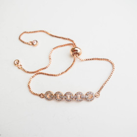 Adjustable Round Shape CZ Bracelet with Brass in Rose Gold Plating