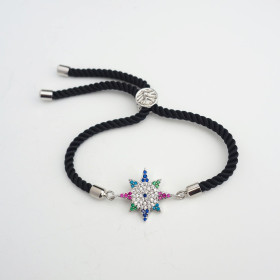 Adjustable Multi Colour Lucky Star CZ Bracelet with Brass in Rhodium Plating