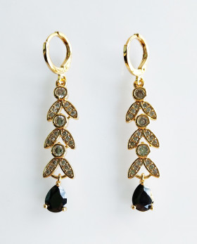 Jet and Clear CZ Earring with Brass in Gold