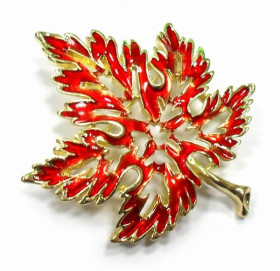 Hollow Patterned Red Maple Leaf Brooch