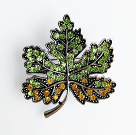 Peridot/Topaz Crystal Maple Leaf Brooch