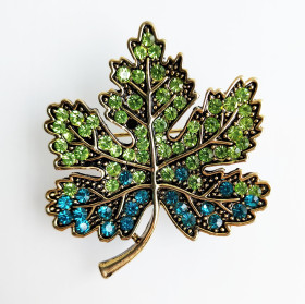 Peridot/Blue Zircon Crystal  maple Leaf Brooch