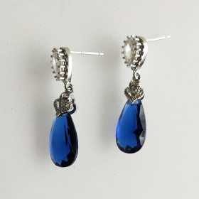 Teardrop stud w/elongated faceted stone dangle ear-430 Mont/Cry/Rhod