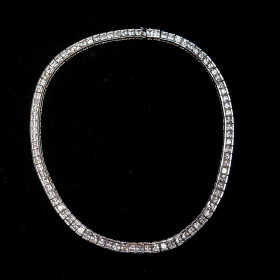 Clear Square CZ Necklace with Brass in Rhodium Plating