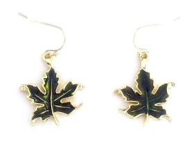 Dark Green Maple Leaf Earrings
