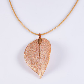 Light Orange Natural Leaf Short Necklace with Orange Cord
