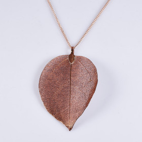 Brown Natural Leaf Long Necklace with 35" Chain in Rose Gold