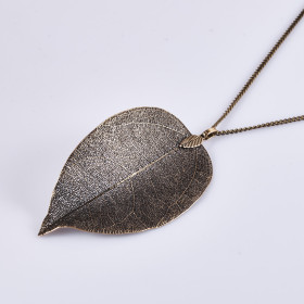 Natural Leaf Long Necklace with 35" Chain in Anti-Brass Plating