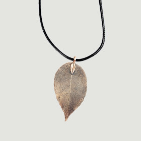 Natural Leaf Short Necklace with Black Cord in Anti-Copper Plating
