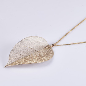 Natural Leaf Long Necklace with 35" Chain in Gold Plating