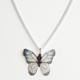 Multi Black Butterfly Necklace with Chain in Silver Tone