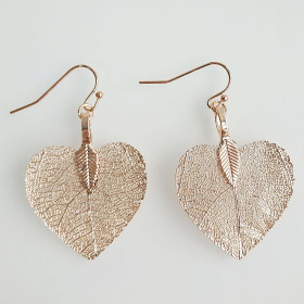 Natural Leaf Heart Earring in Rose Gold