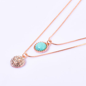 Two-Layers Crystal&Semi-precious Round Stone Necklace