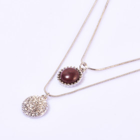 Two-Layers Crystal&Semi-precious Round Stone Necklace