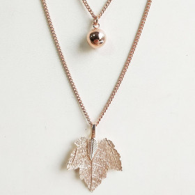 Natural Leaf & Ball Two-layers Necklace in Rose Gold