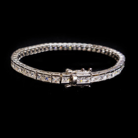 Clear Square CZ Bracelet with Brass in Rhodium Plating
