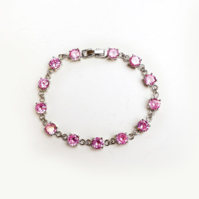 Rose Tennis Crystal Bracelet in Rhodium with a Small Pink Ribbon
