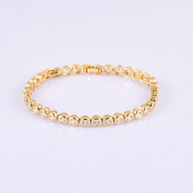 Clear Round CZ Bracelet in Gold Plating and Double Watch Lock