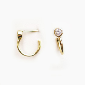 Clear Round CZ  Post Earring with Brass in Gold Plating