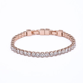 Square CZ Bracelet in Rose Gold Plating and Double Watch Lock