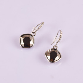 Square crystal drop earring in Rhodium