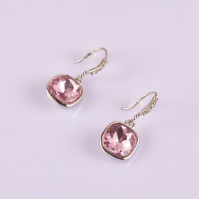 Square crystal drop earring in Rhodium