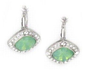 Square Birthstone Green Pacific Water Opal Crystal Earring in Rhodium