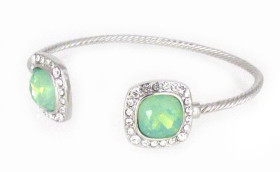 Square Birthstone Green Pacific Water Opal Crystal Cuff in Rhodium