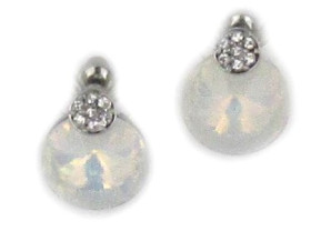 Round Birthstone White Opal Crystal Earring in Rhodium
