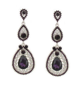 Long Teardrop Purple Crystal Earrings