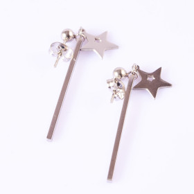 Stainless Steel Star with Baton Earrings