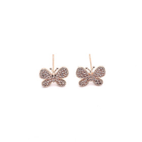 Clear CZ Butterfly Earring  with Brass in  Rose Gold Plating