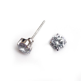 Clear Round CZ Post Earring in Rhodium Plating