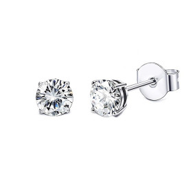 Clear Round CZ  Post Earring in Rhodium Plating