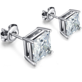 Clear Square CZ Earring with Brass in Rhodium Plating
