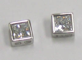 Clear Square CZ Earring with Brass in Rhodium Plating